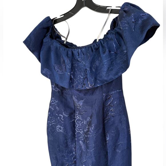 NWOT ML Monique Lhuillier Off-the-Shoulder Ruffle Trim Navy dress - Sz 6 - Picture 5 of 9